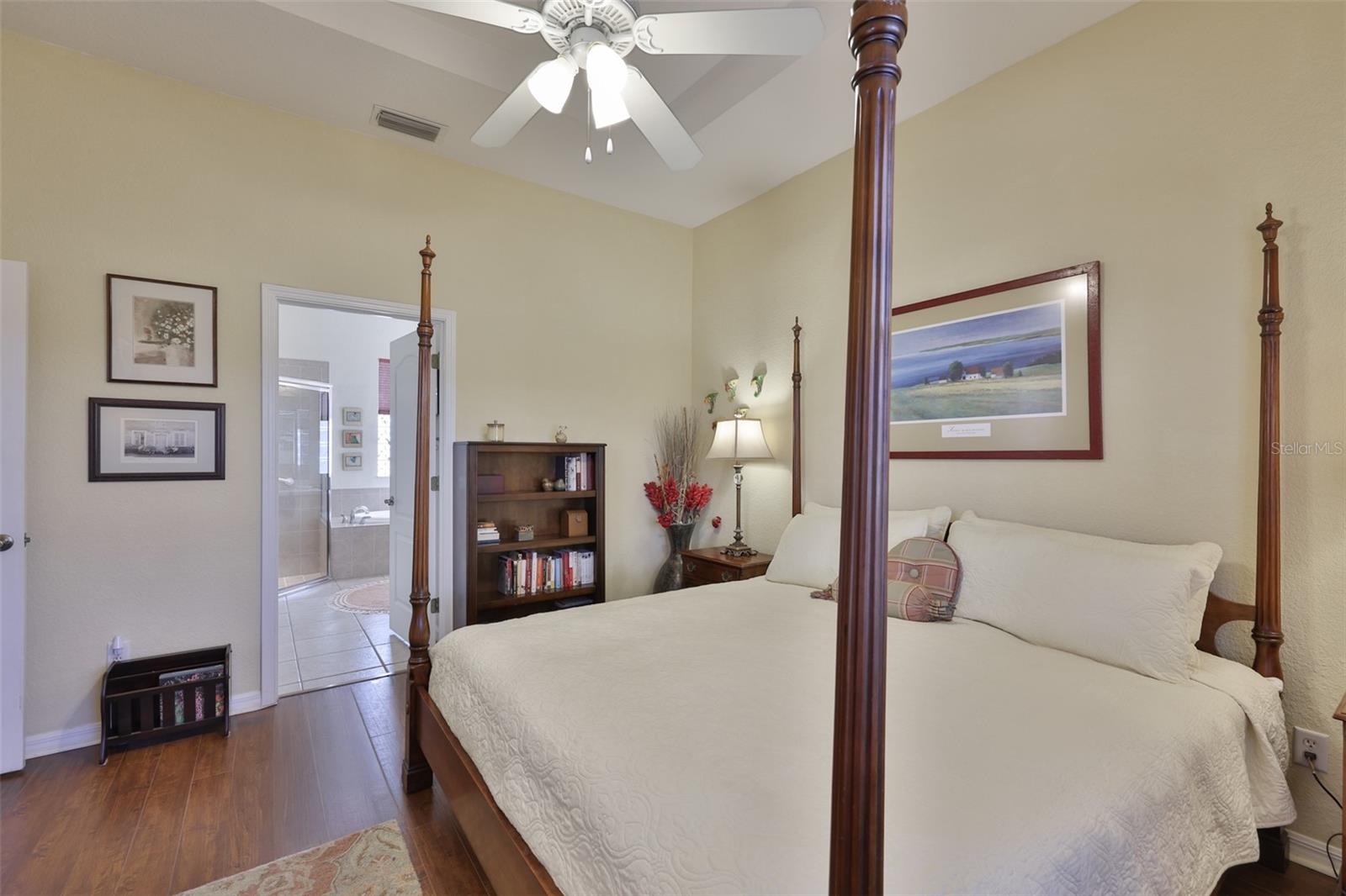 A beautiful en-suite bathroom for maximum privacy. A large walk in closet is just beyond the door.