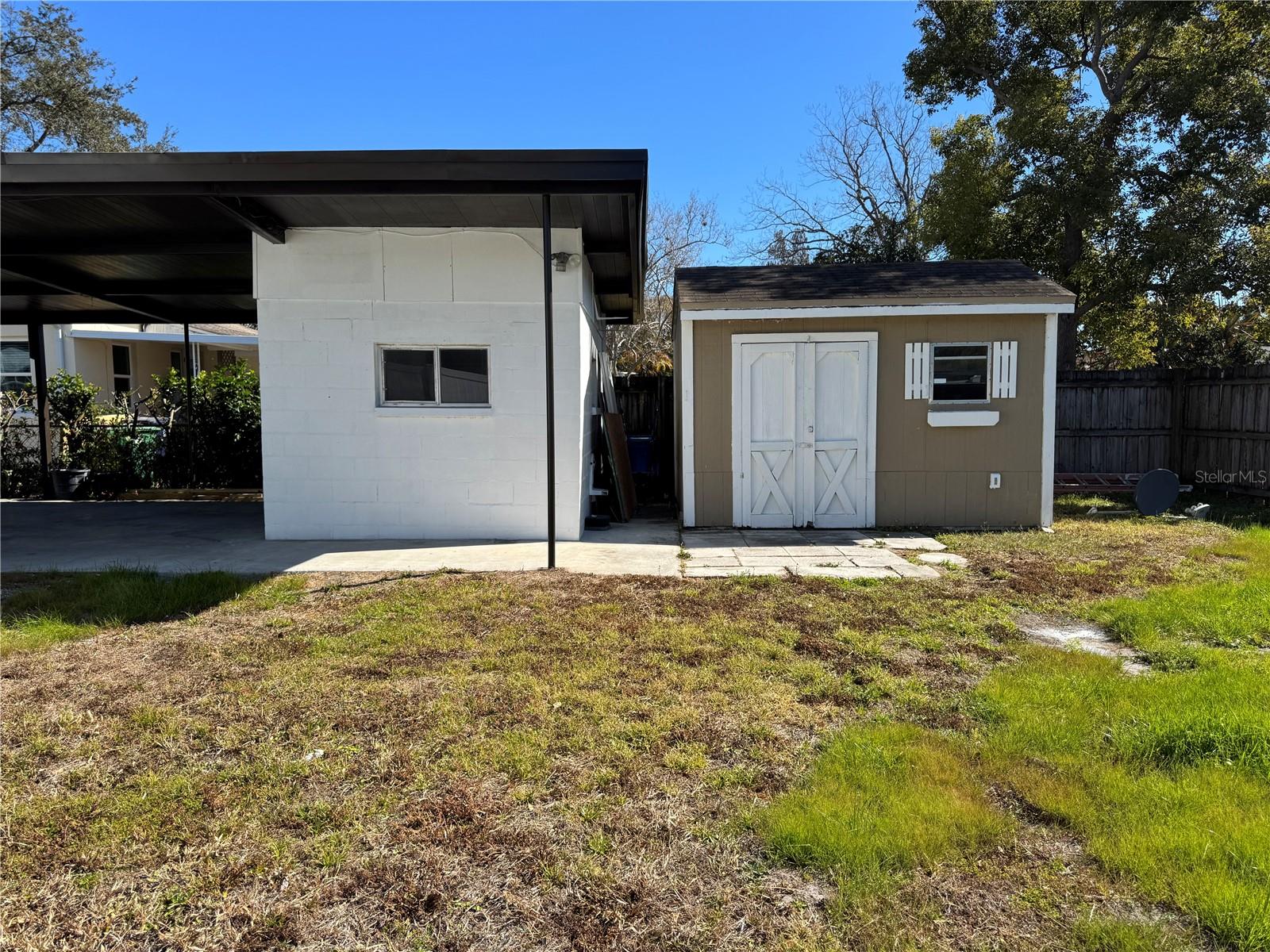 Exterior shed has electricity