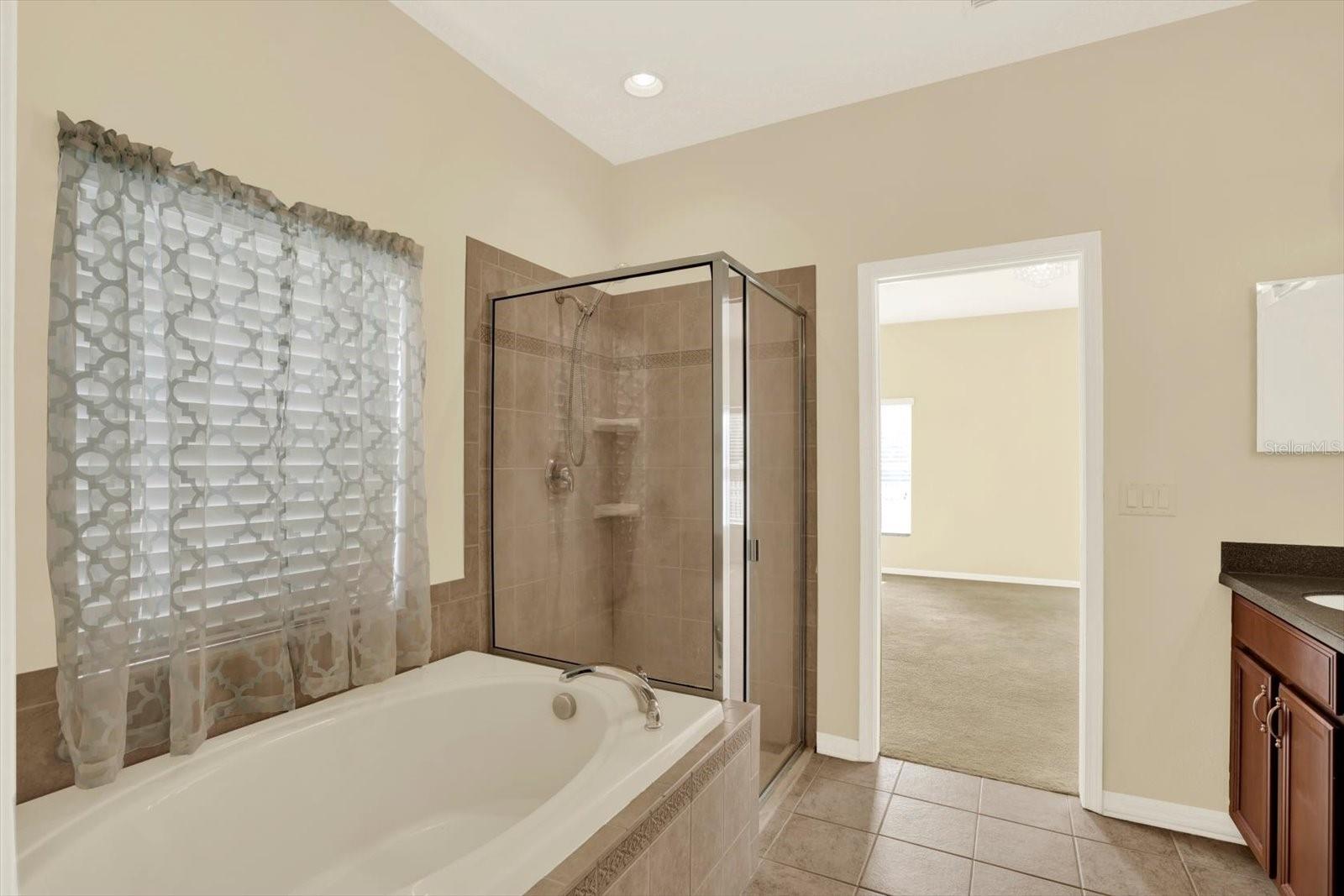 Separate shower and garden tub in primary bath