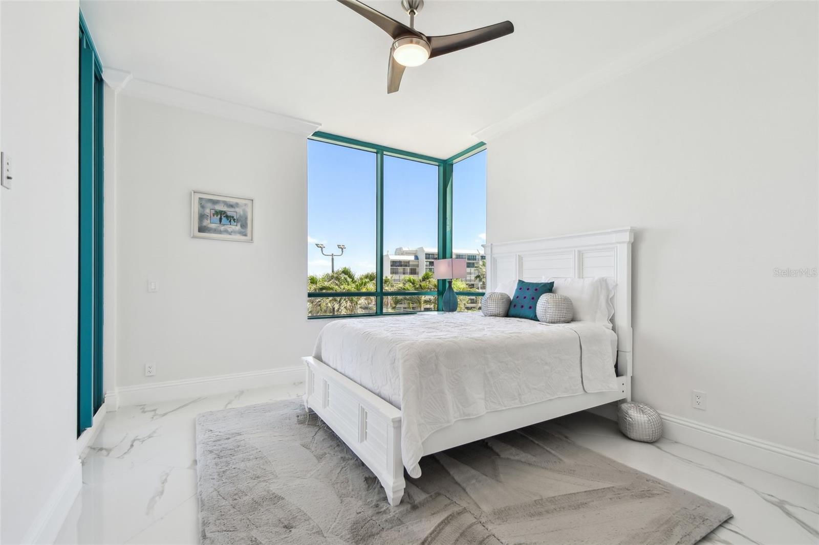 Bedroom 3 with views of city & tennis courts