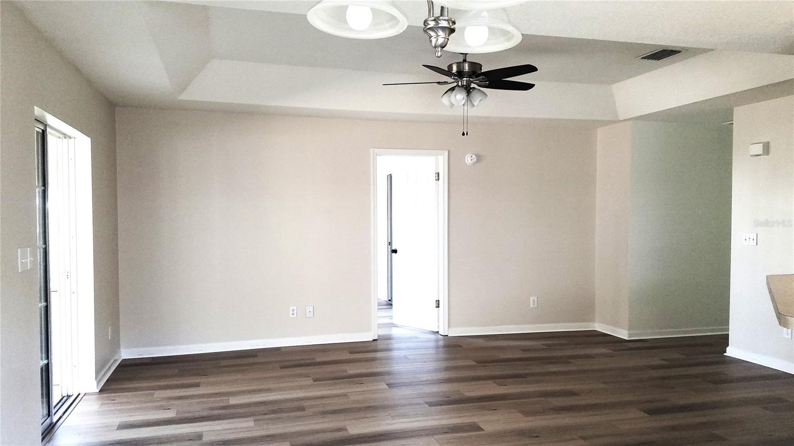 High ceilings, sliding doors to the porch