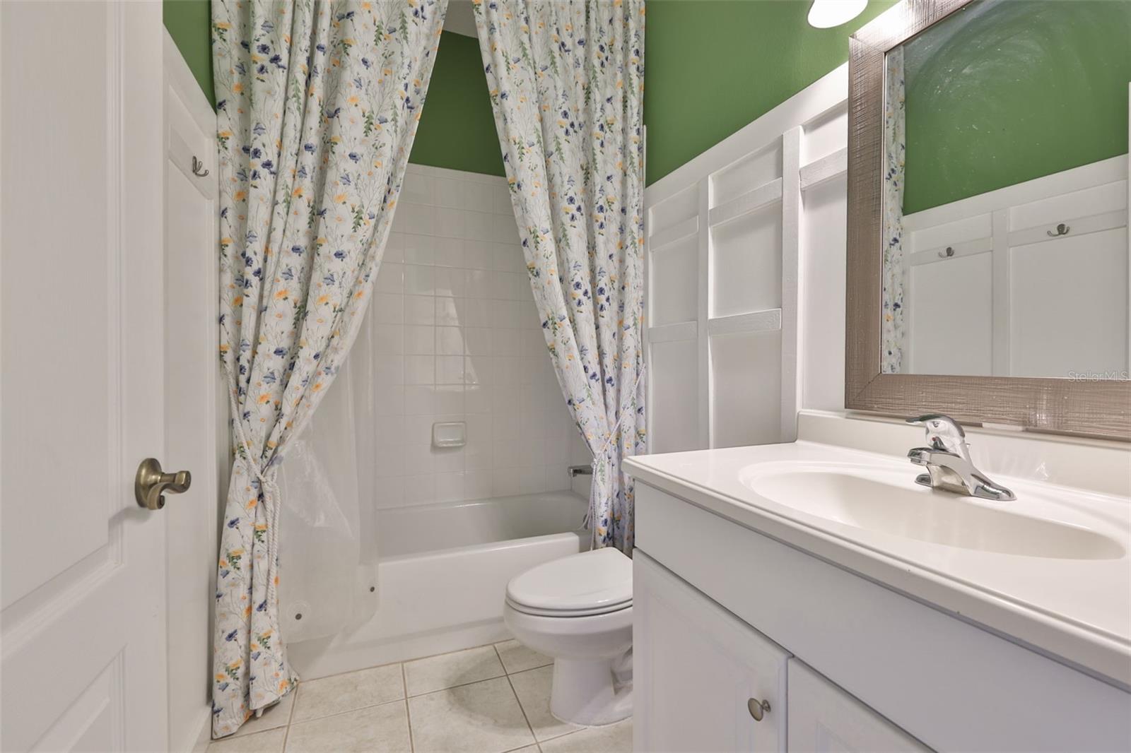 Guest Bathroom with Custom Decorative grid accent wall