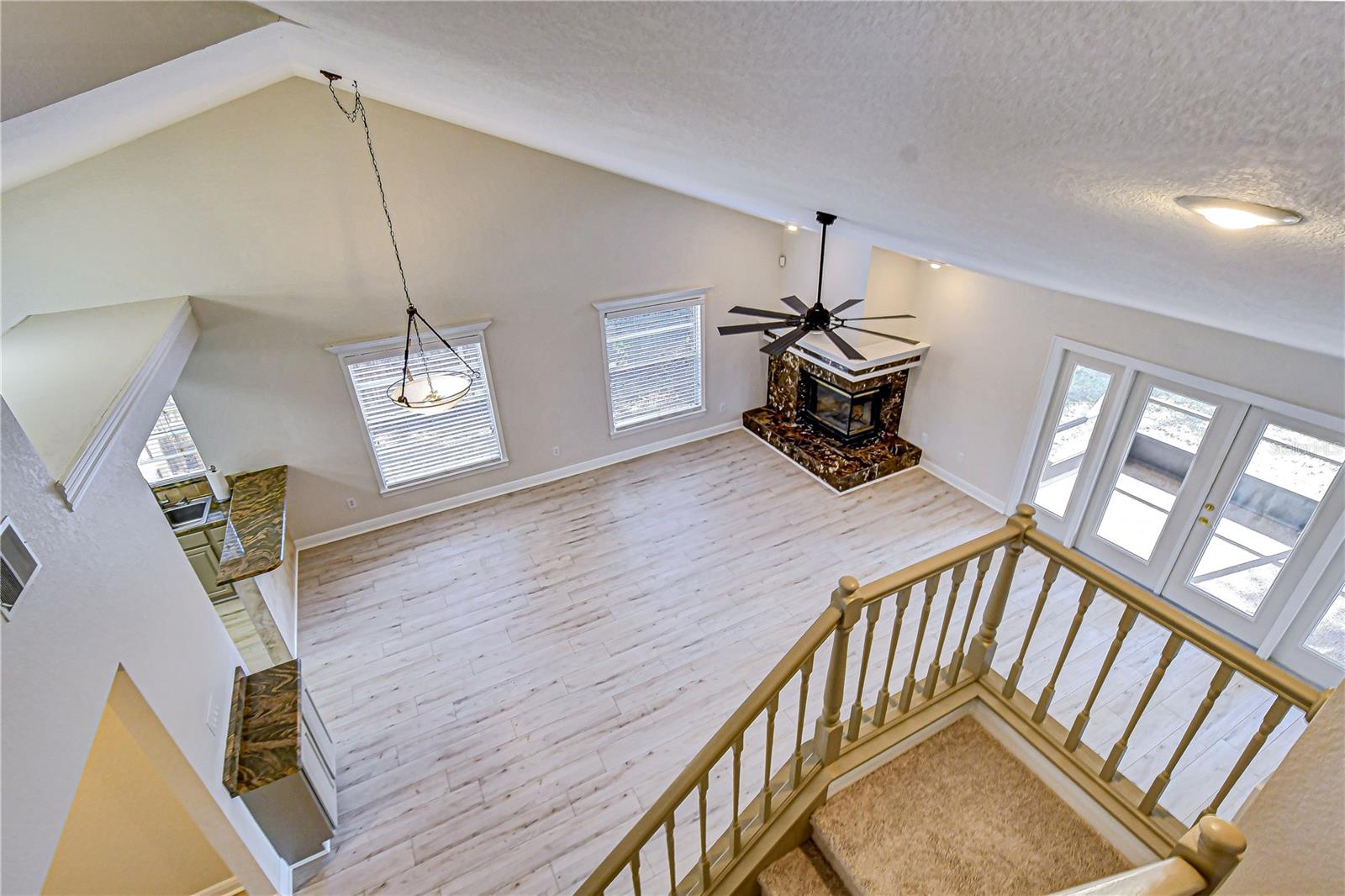 Staircase overlooking Living Dining Entry