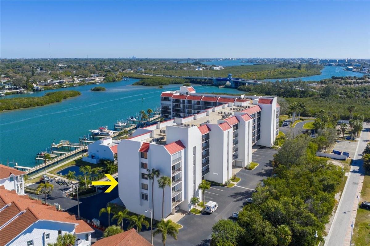Located on the "Narrows" with amazing water views!  Breathtaking water views so exceptional it was used as the model during the building’s construction. Secured lobby and on-site property manager. Just steps away from beautiful Indian Shores beach!