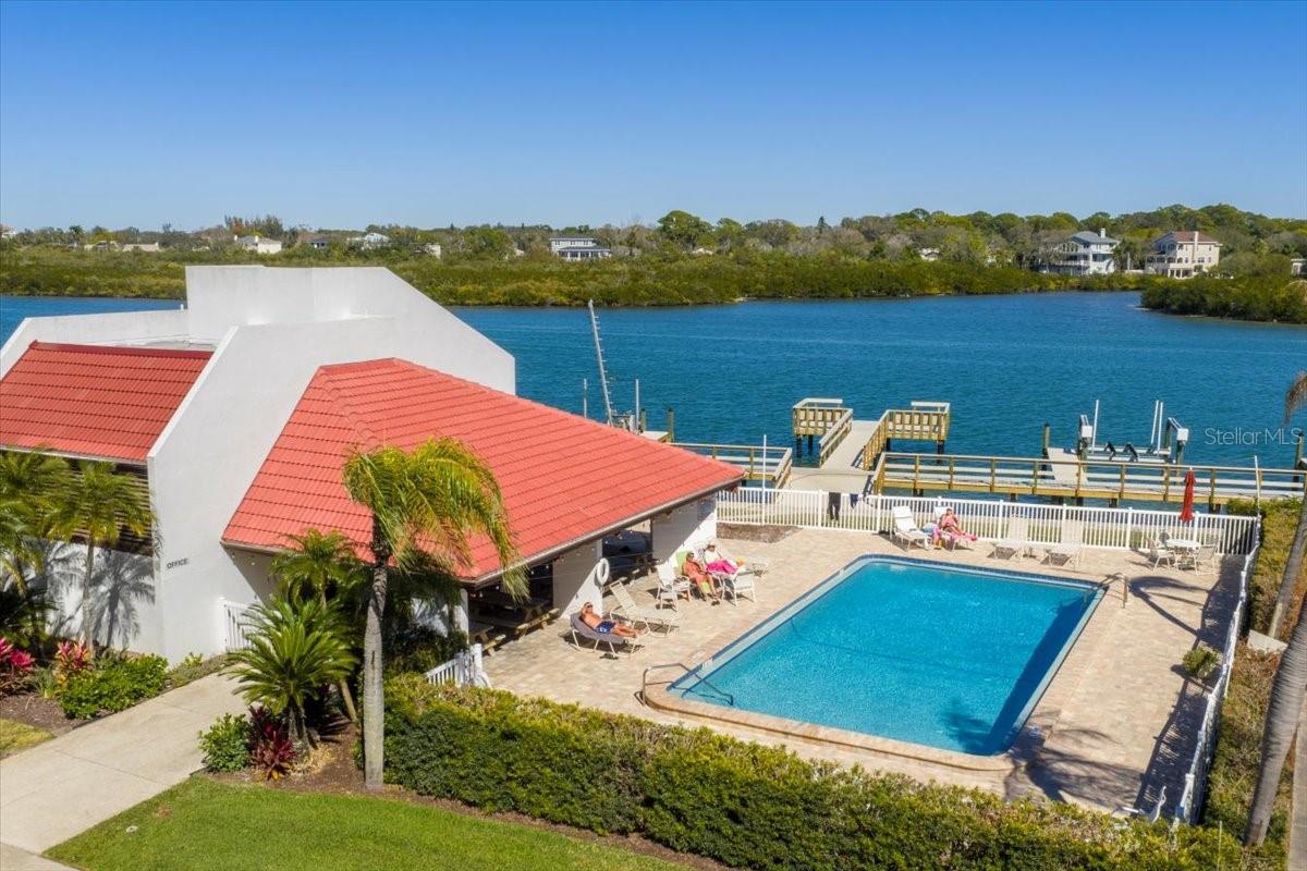 Heated pool and dock.