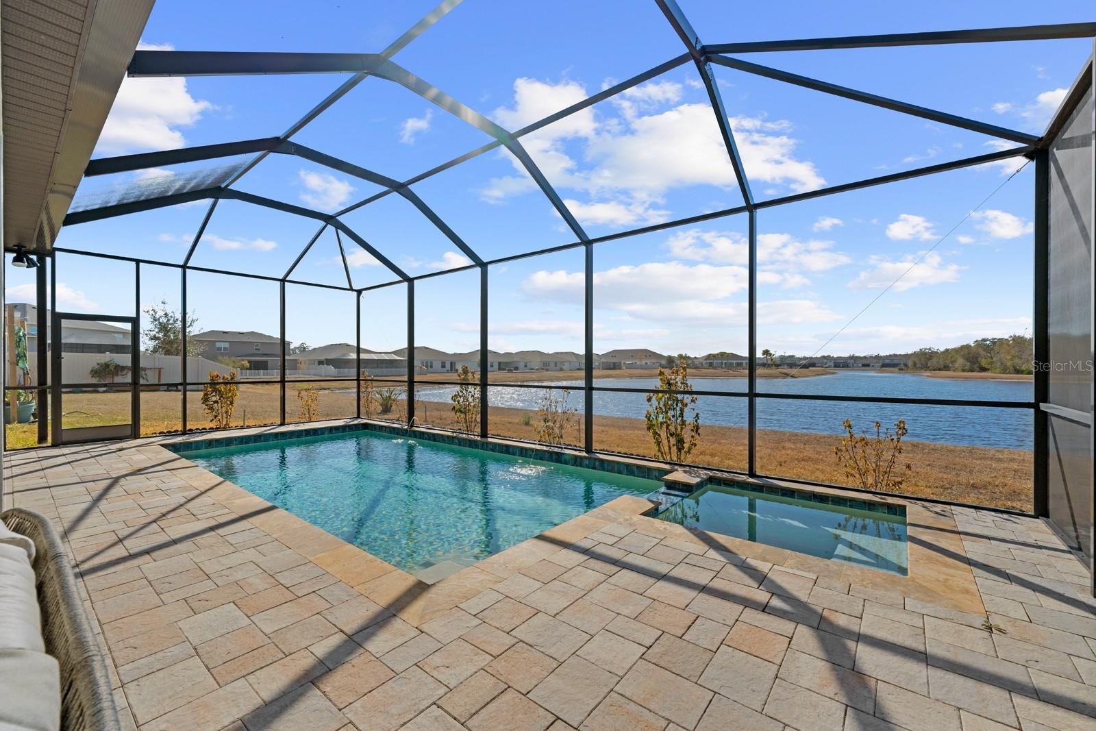 Stunning Pool and Spa with expansive pond view