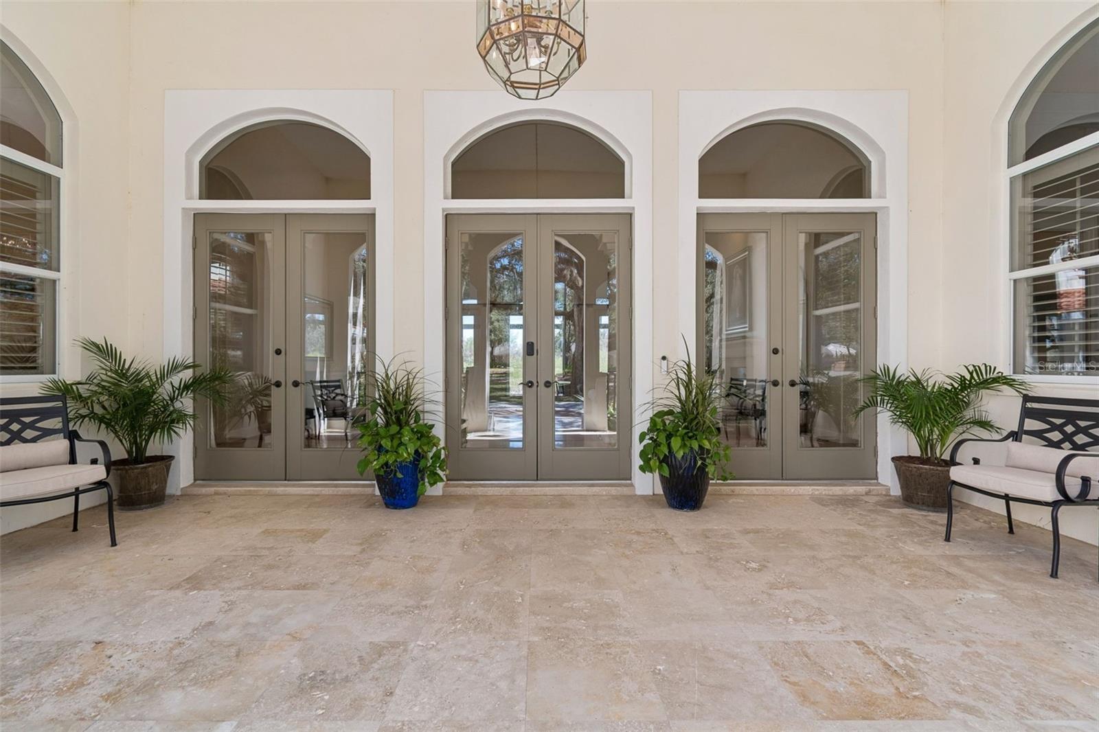 Trio Of 11' French Door With Graceful Transom Arched Windows