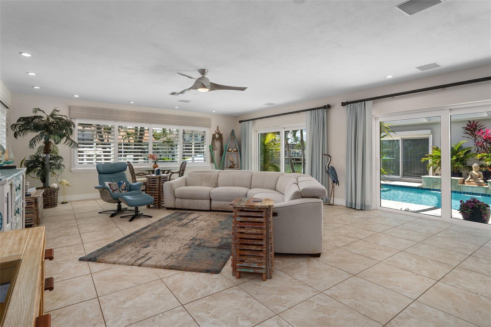 Light-filled interiors with plantation shutters