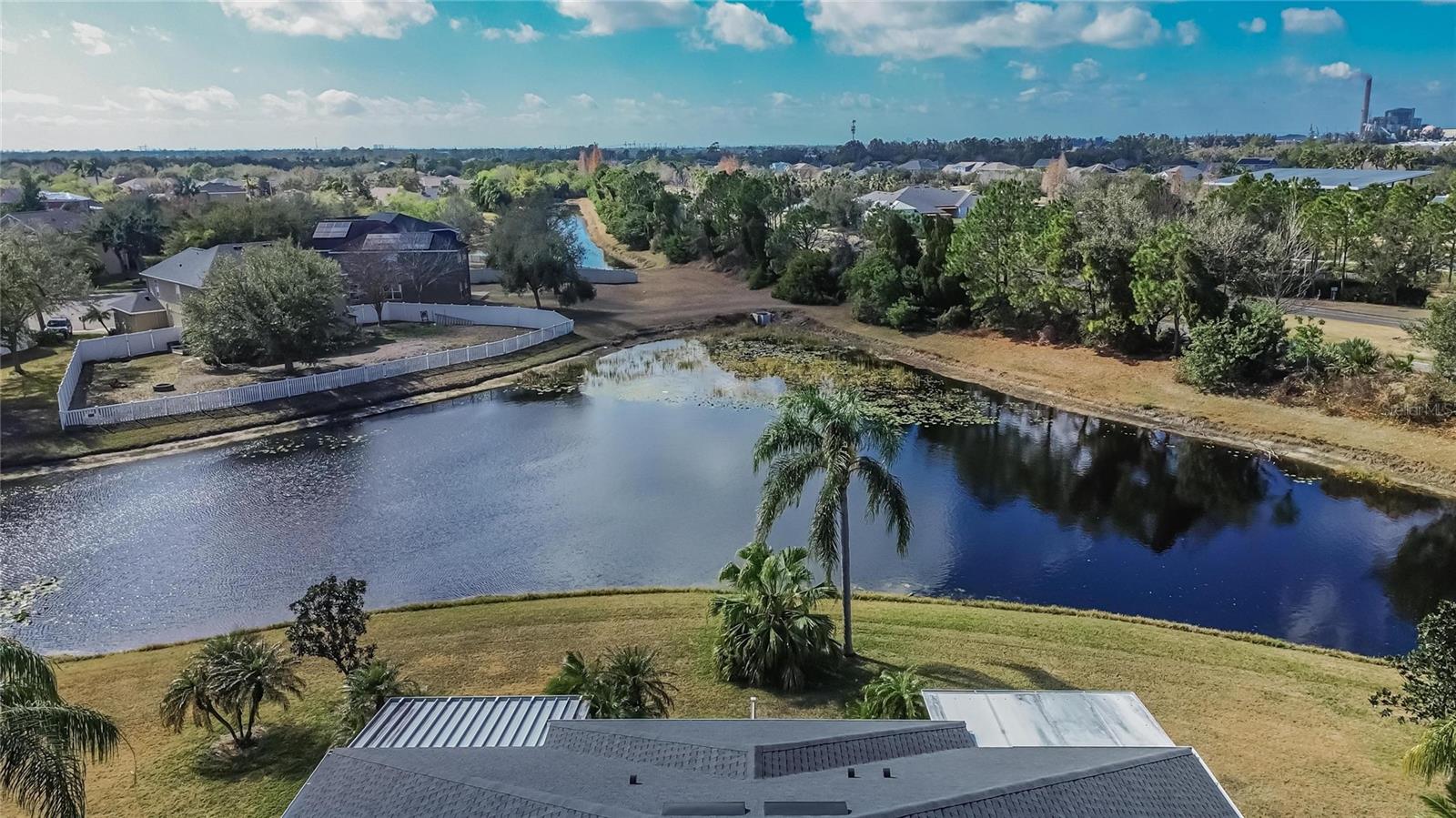 Aerial view of pond rear of villa