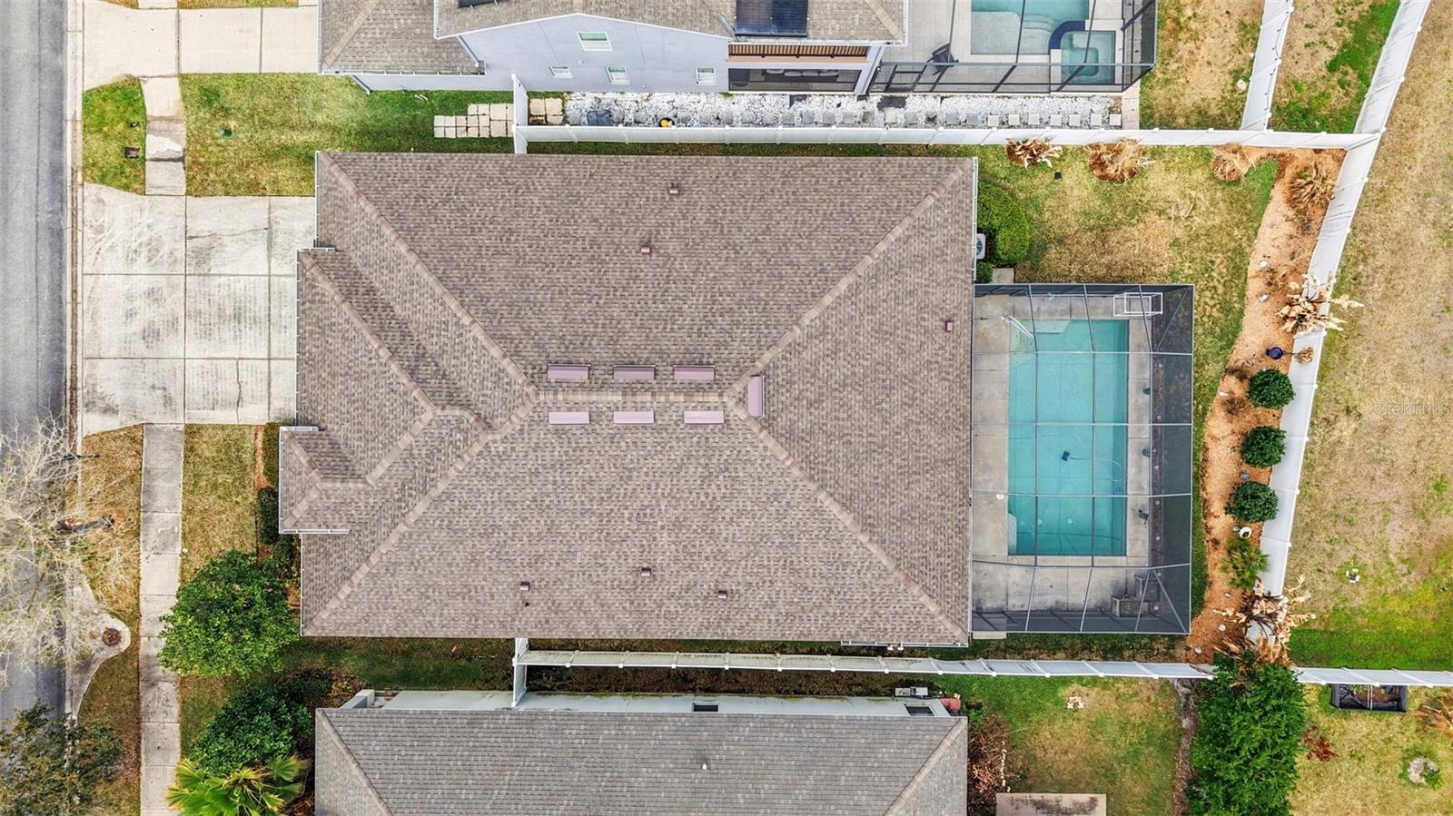 Aerial of home with pool