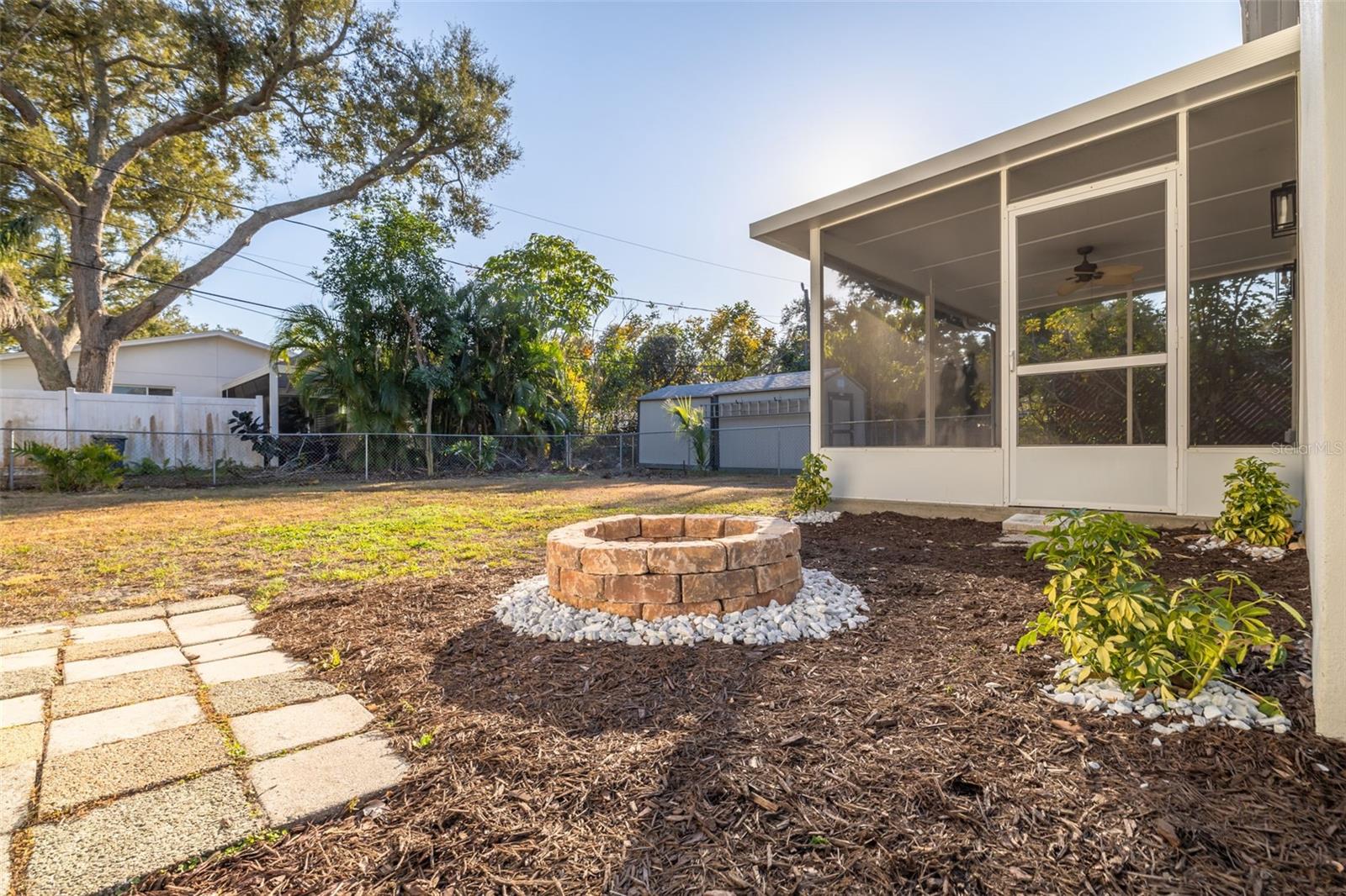 Fire pit in backyard