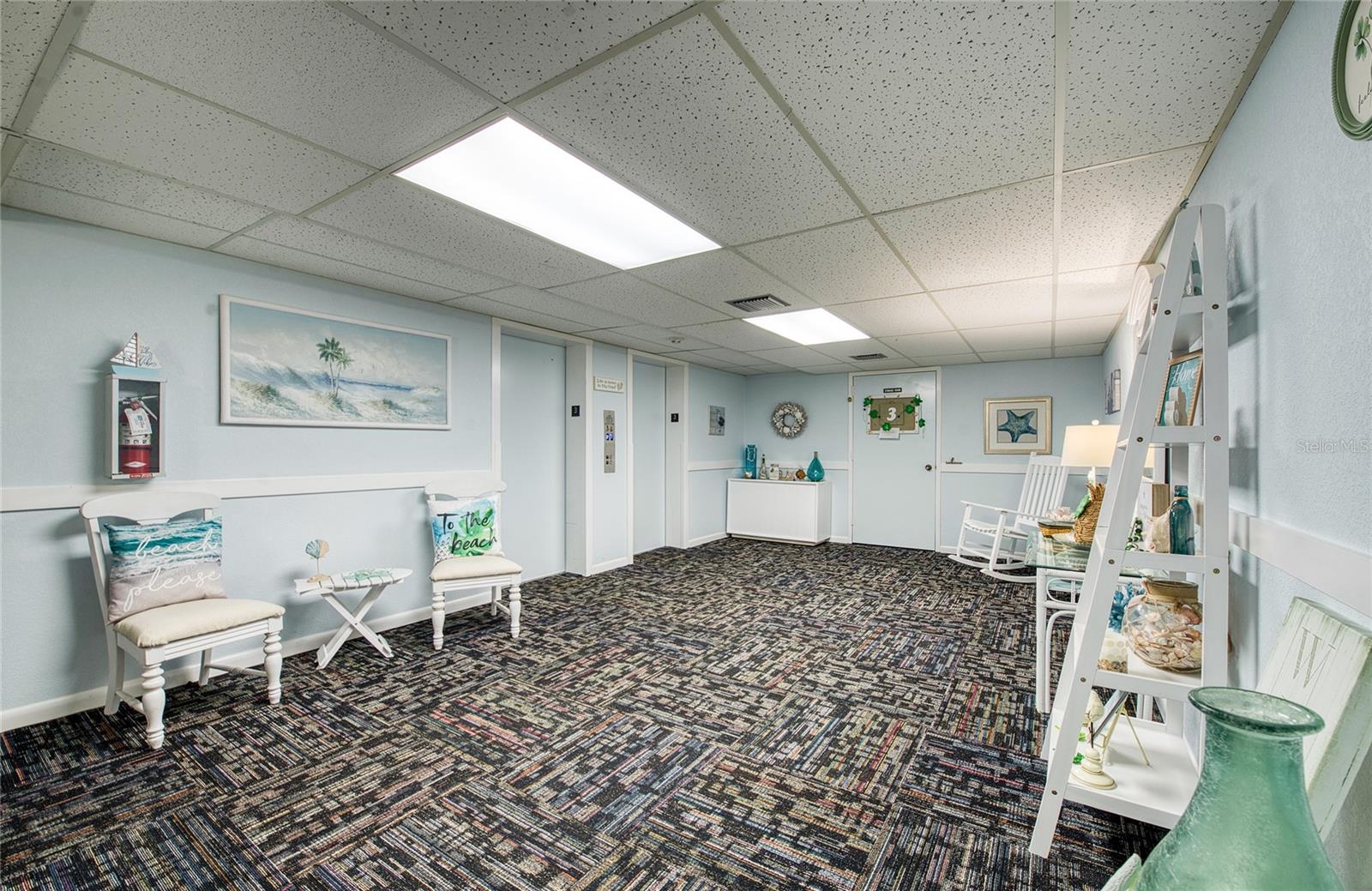 Inviting lobby, storage closet