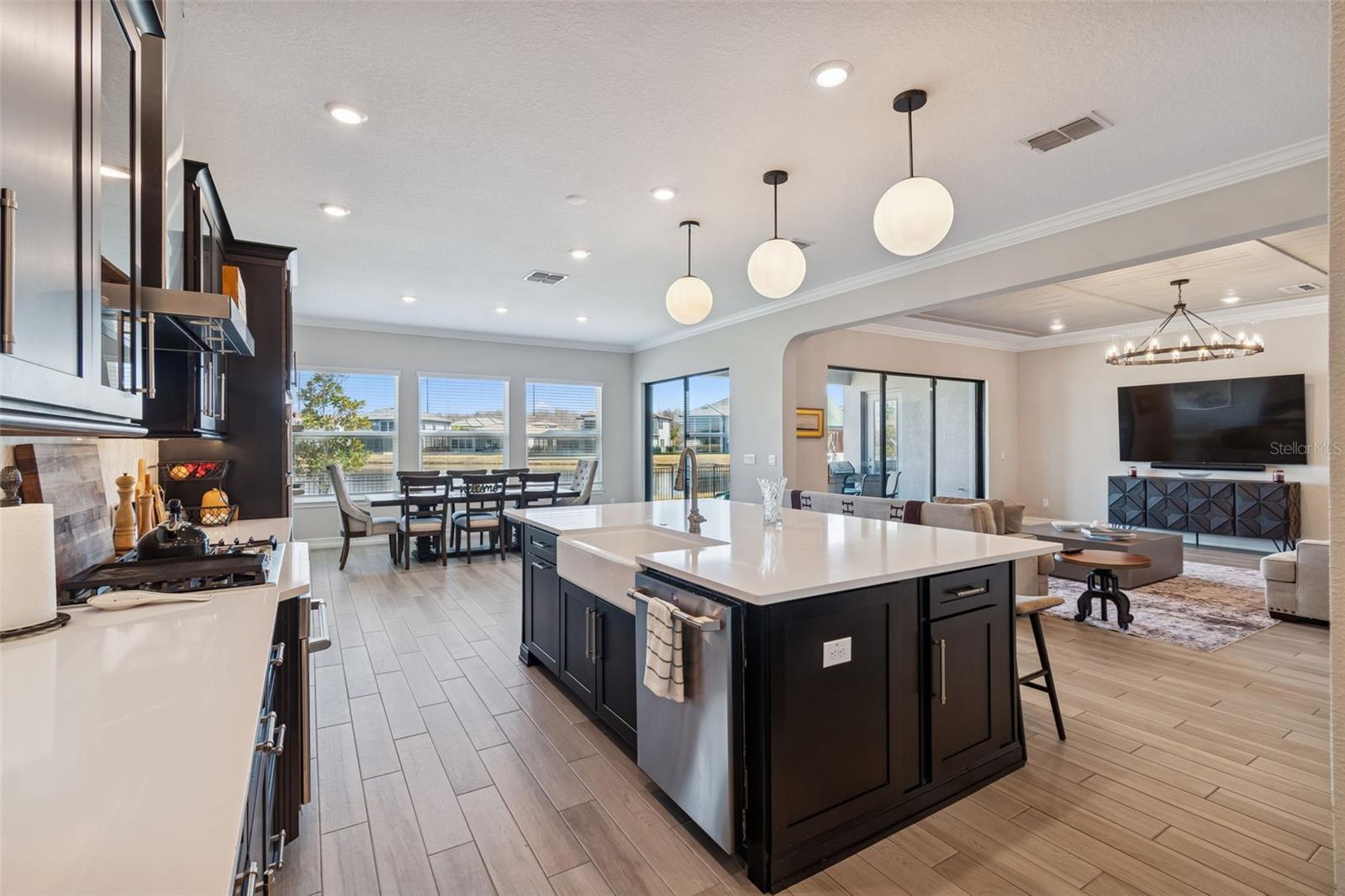 Kitchen overlooking the living room and breakfast nook