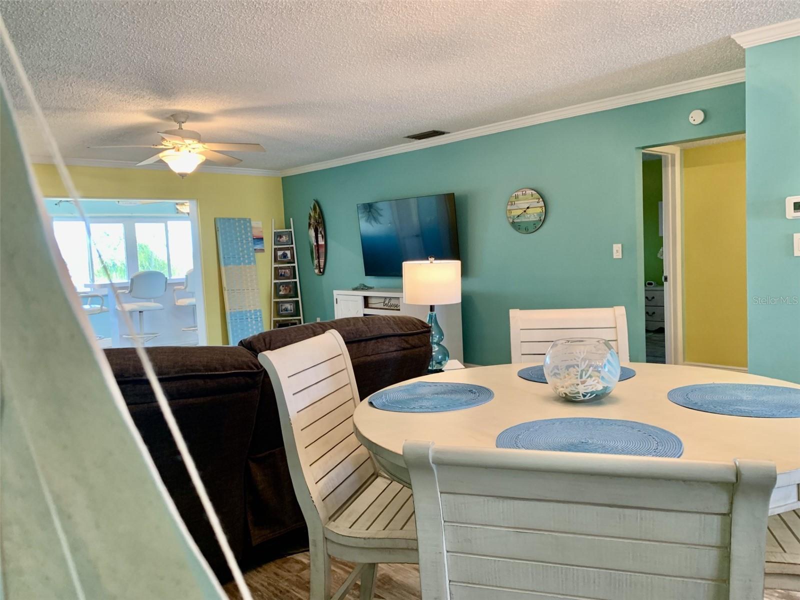 View of dining room, looking towards hall