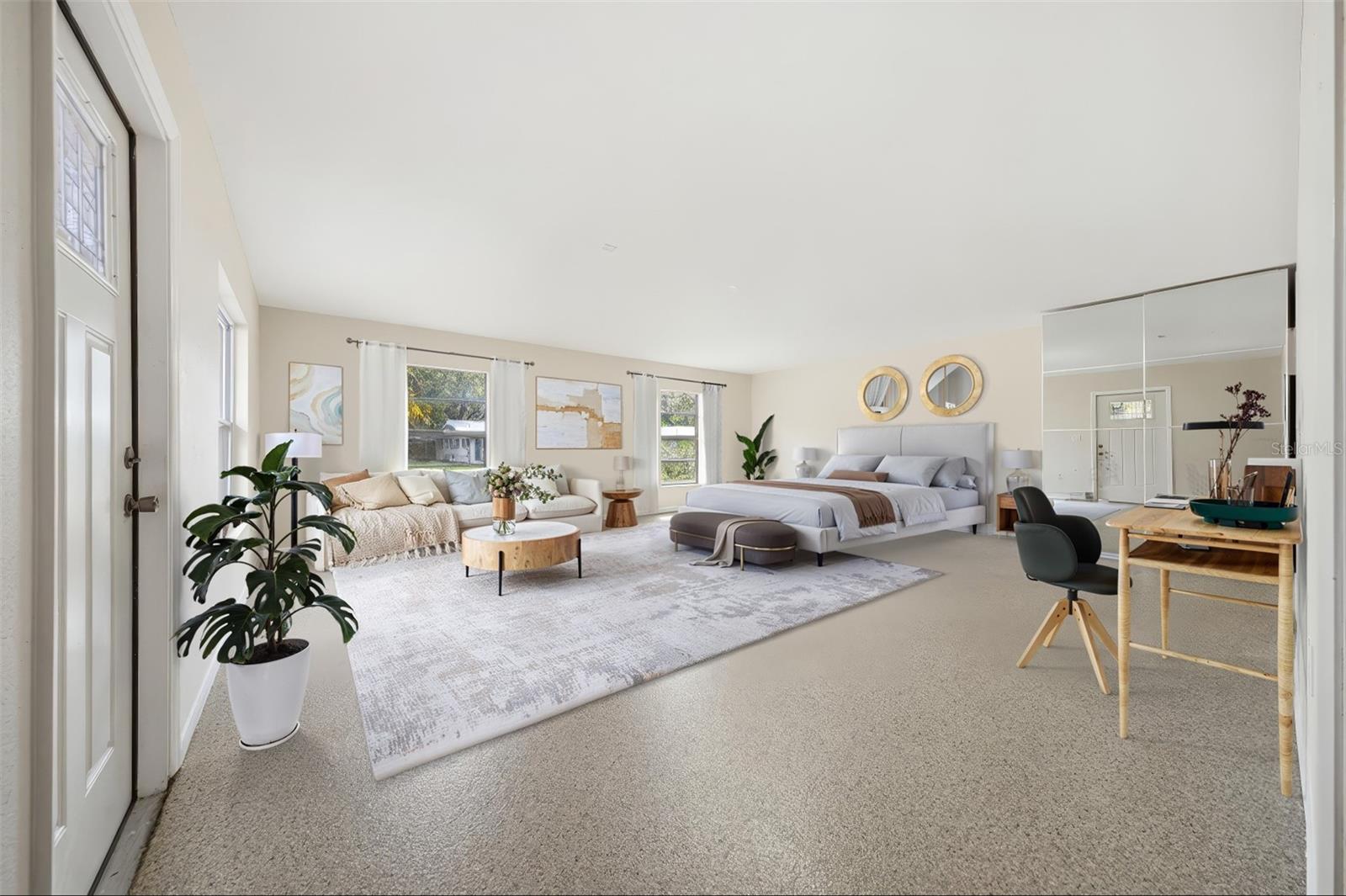 virtual staged huge fourth bedroom with airbnb set up