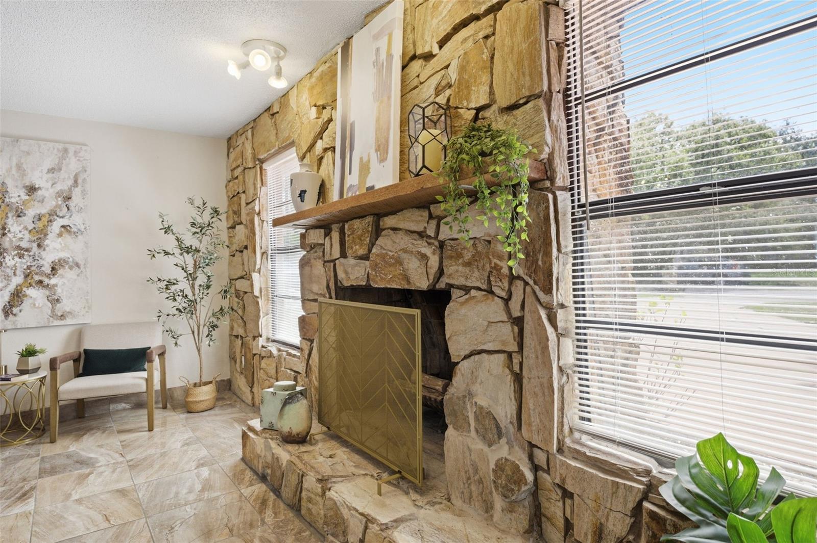 wood burning fireplace