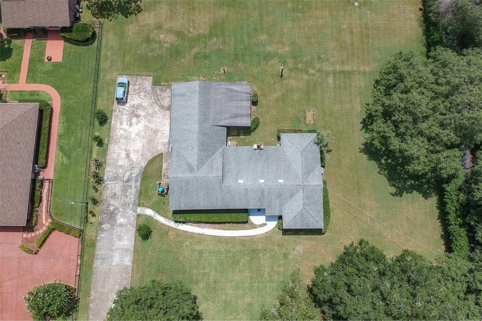 Overhead aerial view illustrating home layout and structure footprint.