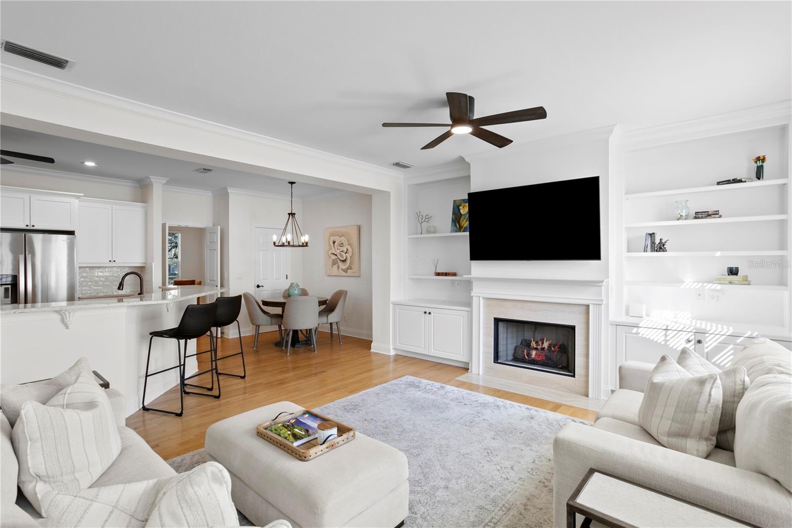 Light-Filled Living Room with Fireplace | Harbour Island Townhome Tampa