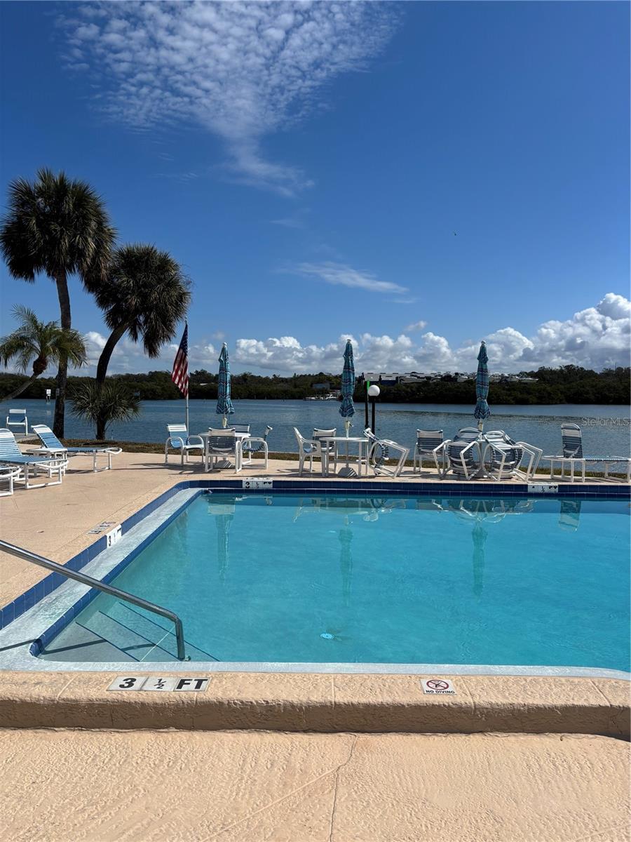 Beautiful pool area overlooks the intracoastal waterway