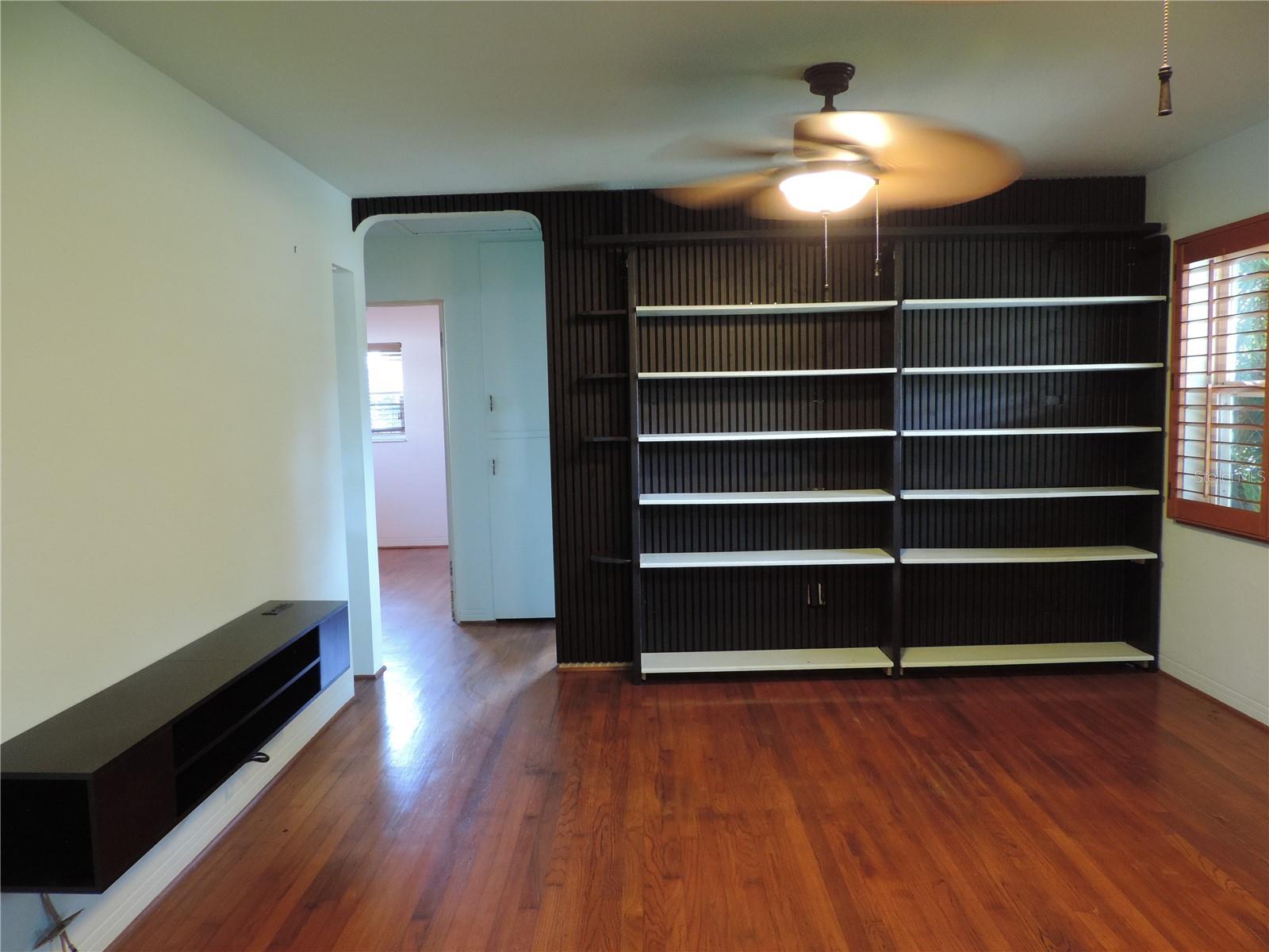 Living room with book shelving