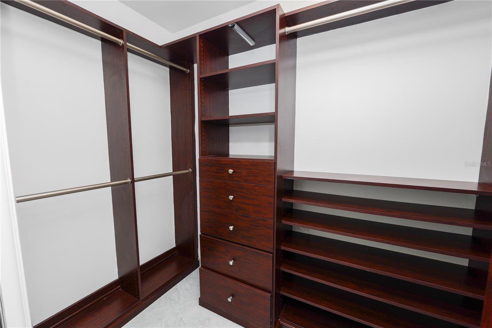 Custom built-ins in the primary closet.