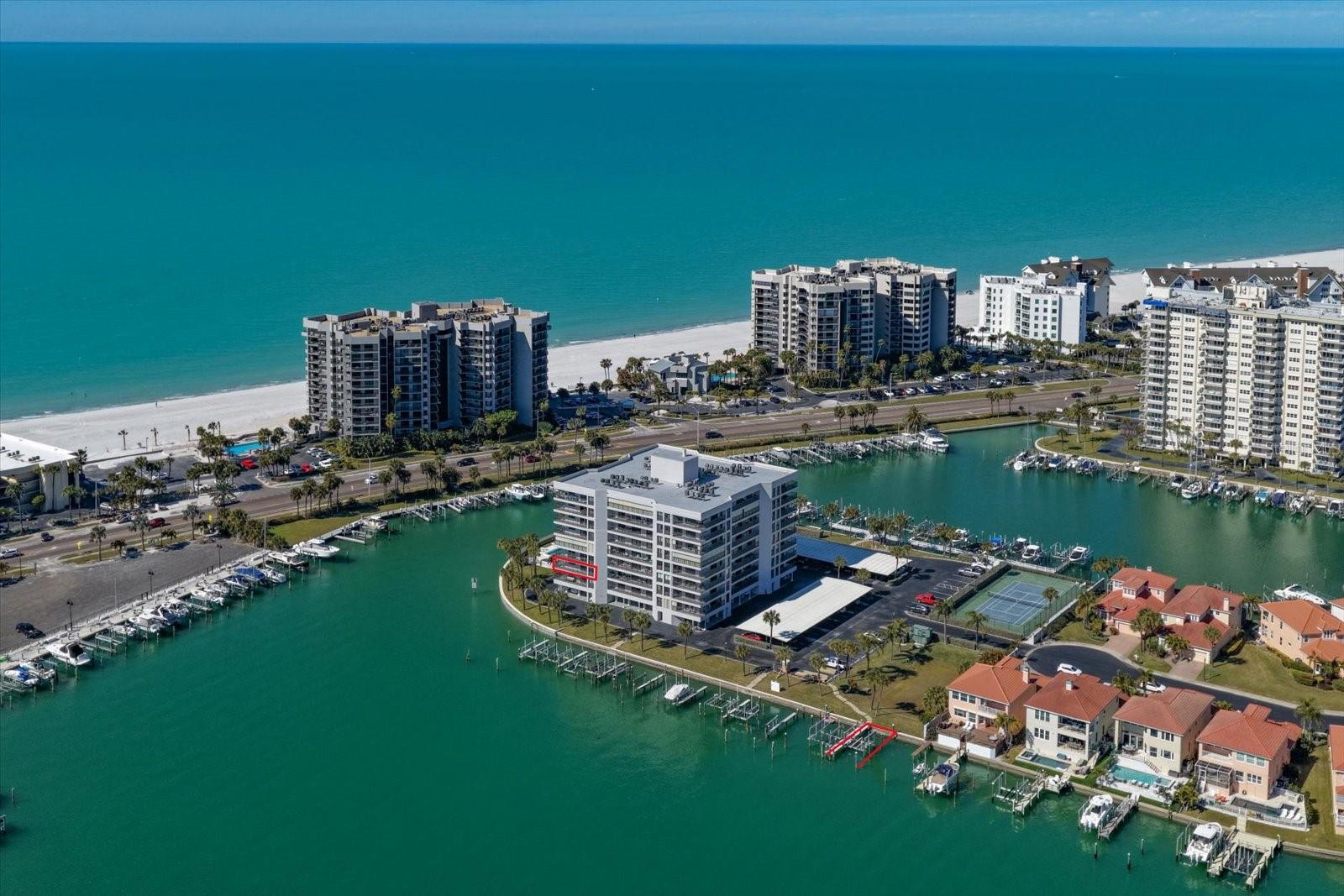 Premier southwest corner unit offering views of the Intracoastal waterway as well as the Gulf of Mexico
