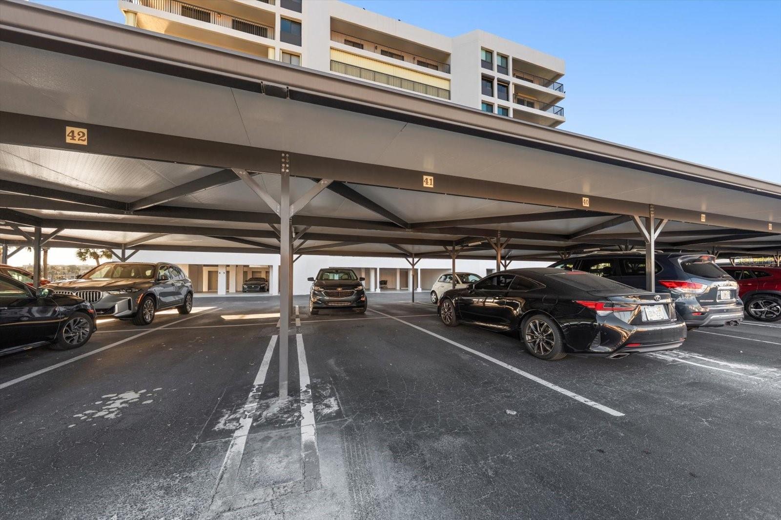 Reserved, covered parking space