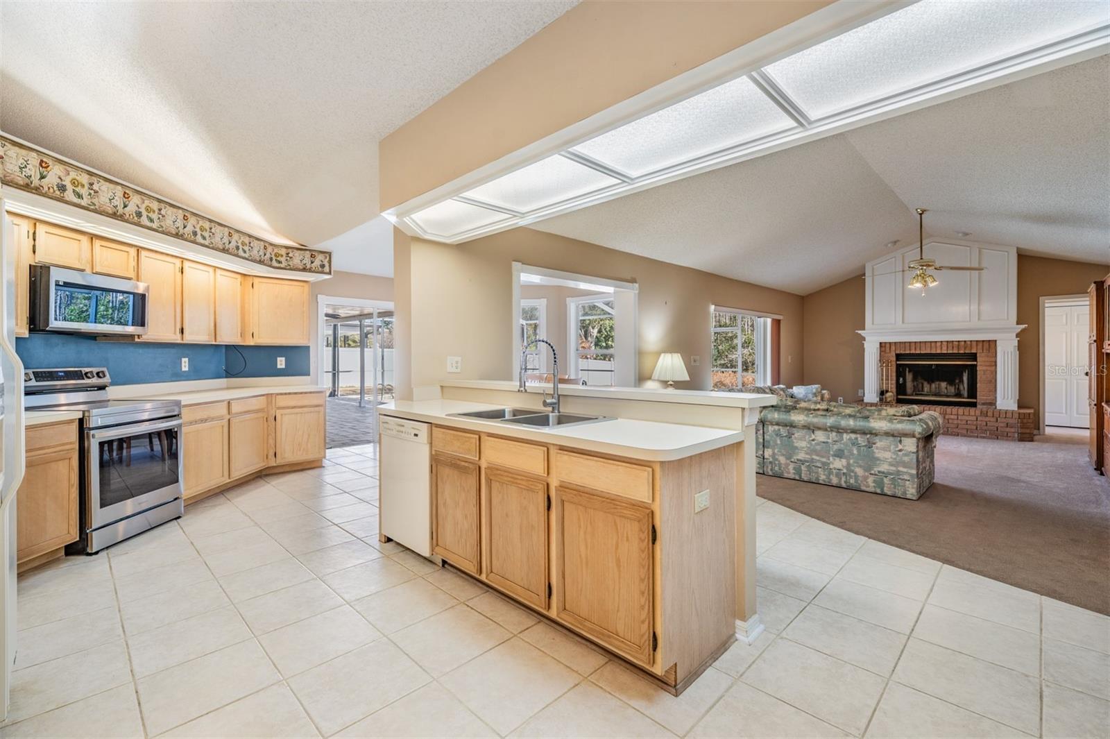 Center island overlooks family room