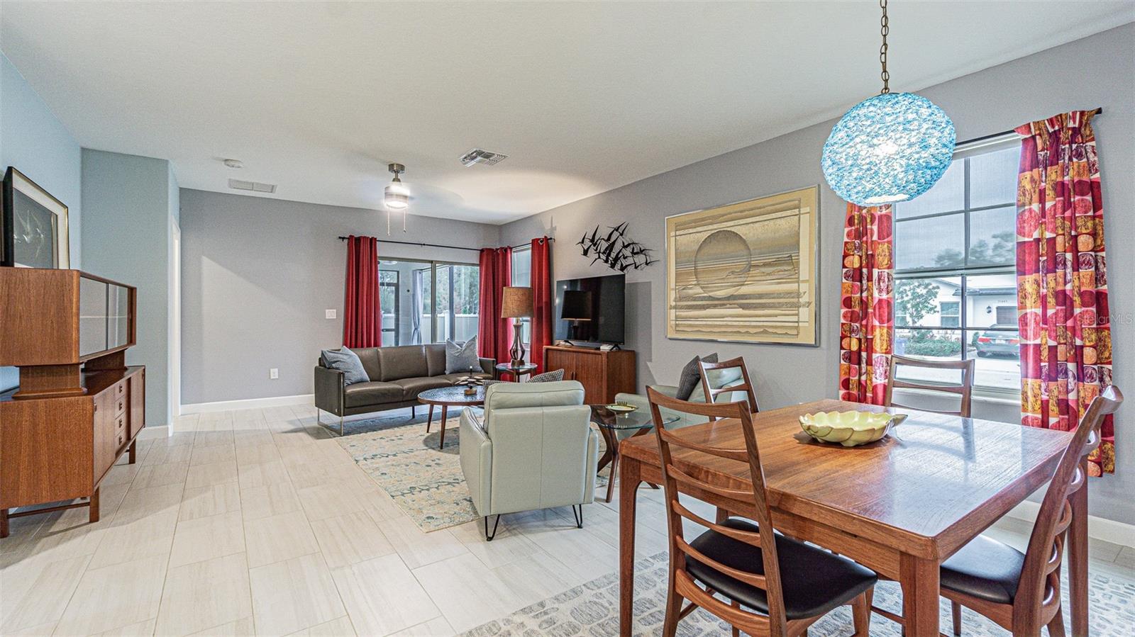 Tastefuly decorated space is light and bright