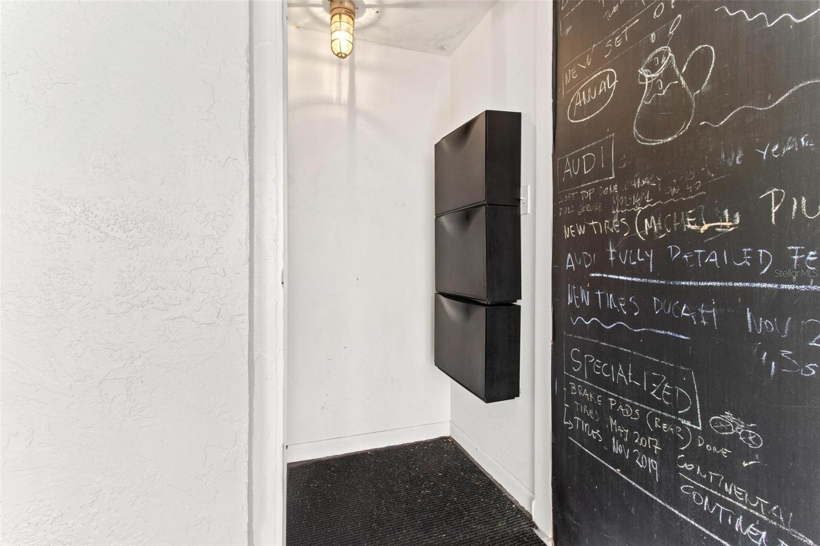 Storage closet in the carport area