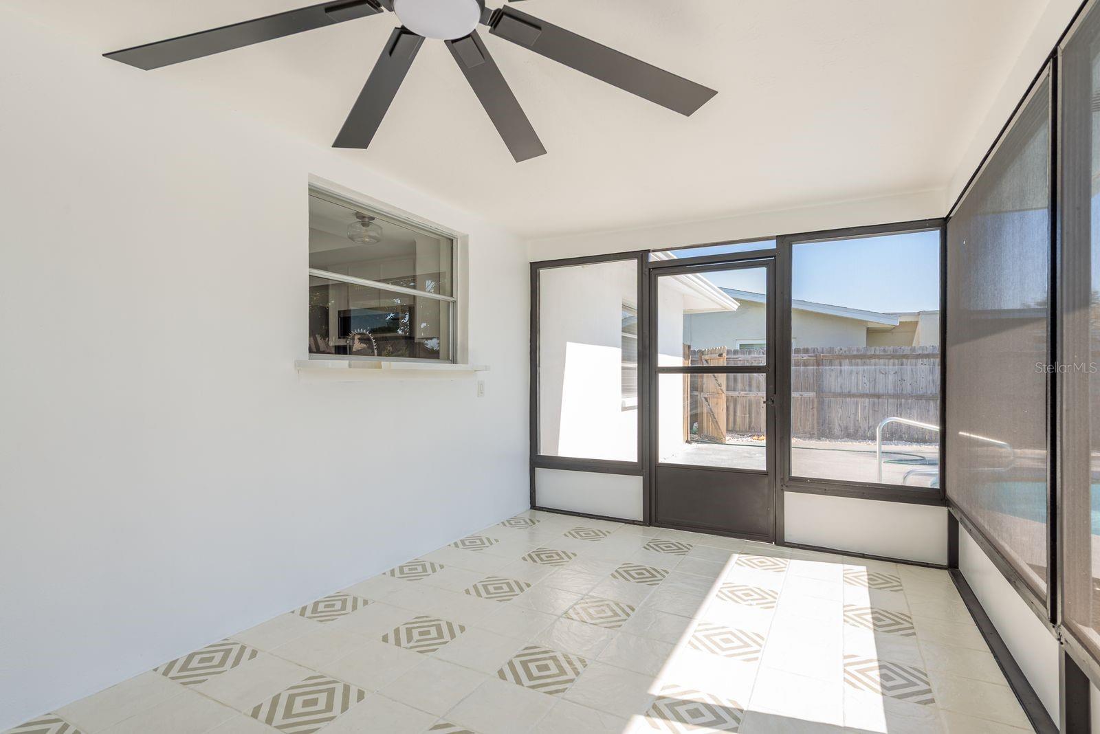 Screened porch with fan