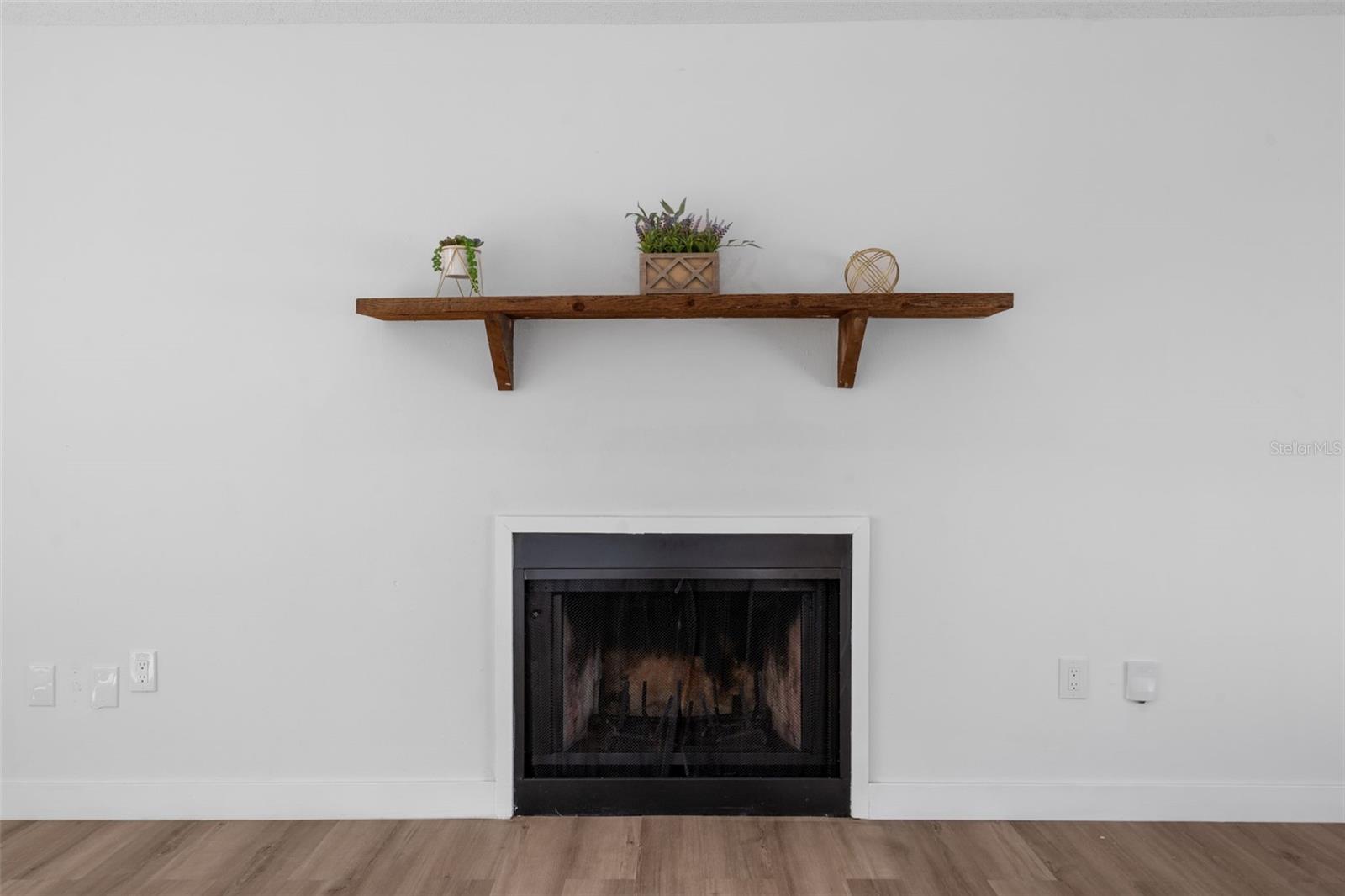 Close-Up of the wood burning fireplace in the Family Room