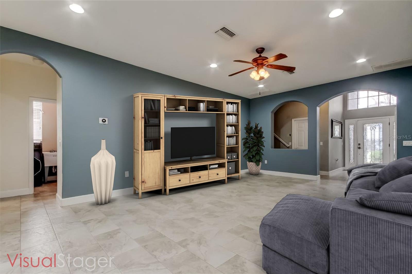 large family room overlooking backyard