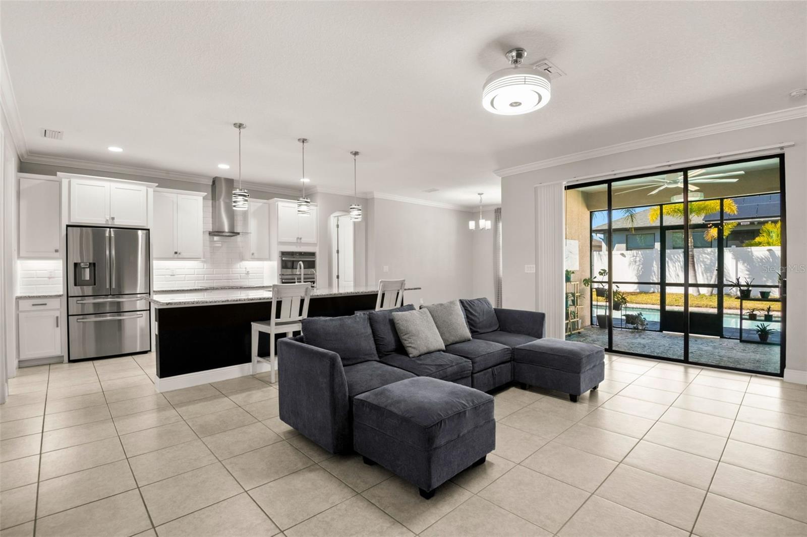 GREAT ROOM - Showing Living Room and Kitchen and Dining Space