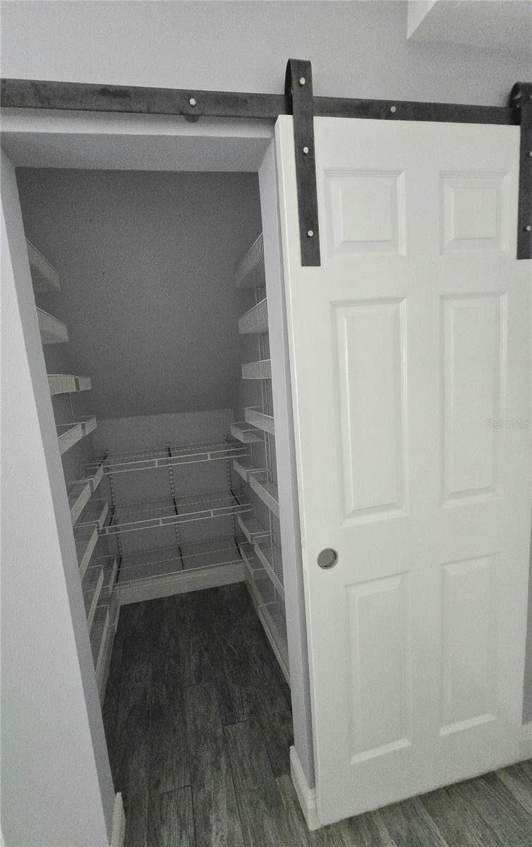 Barn door pantry entry.