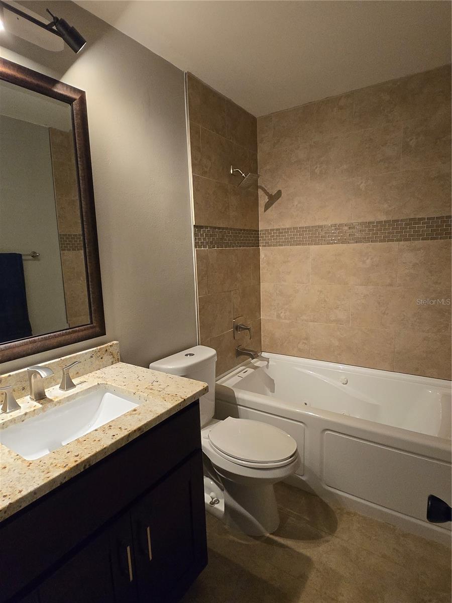 Guest bath with jetted spa tub.