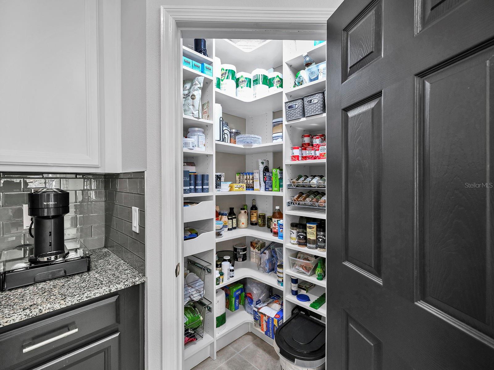 Pantry with organizational shelving and drawers