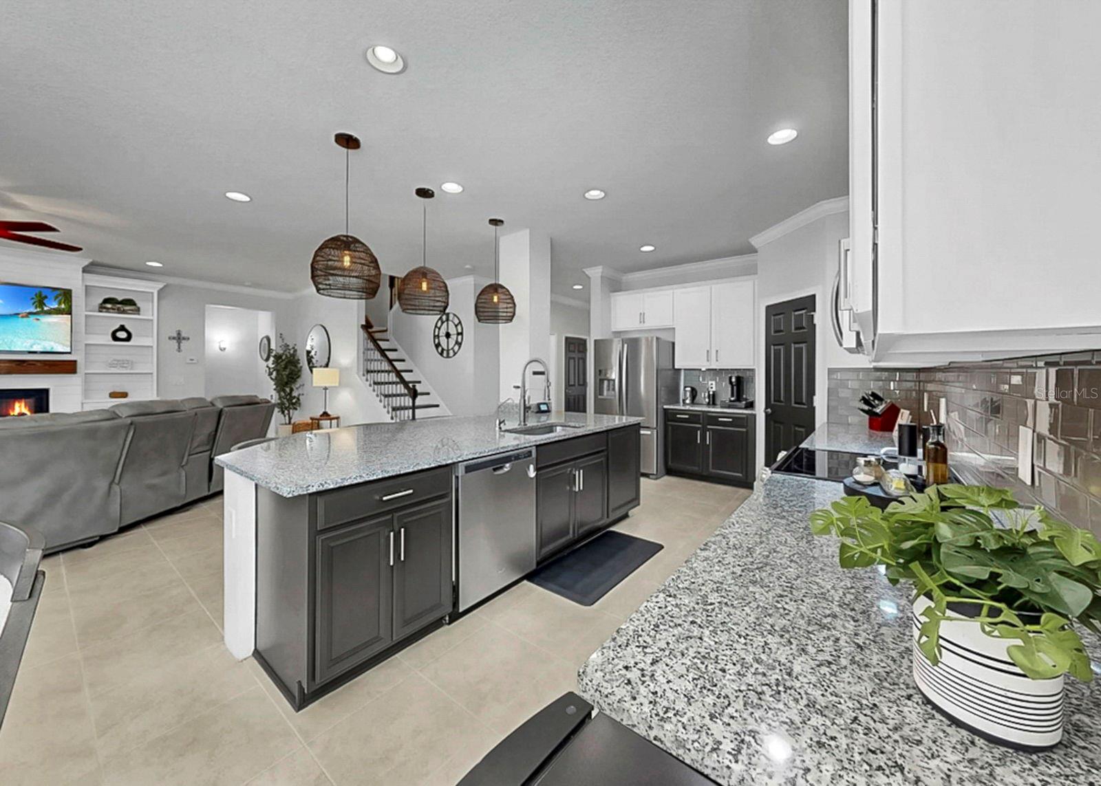 Kitchen island with updated lighting