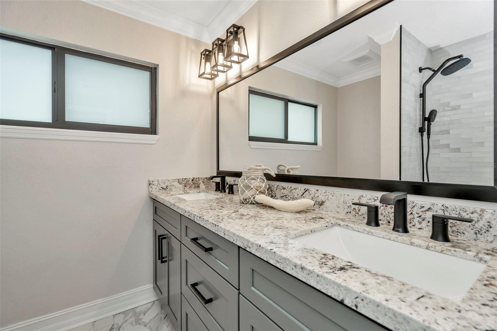 Hall bath, double sink.