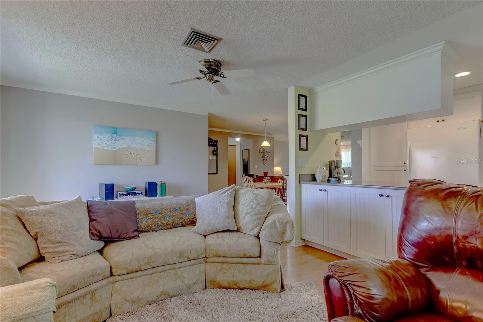 family room with flex space into dining room