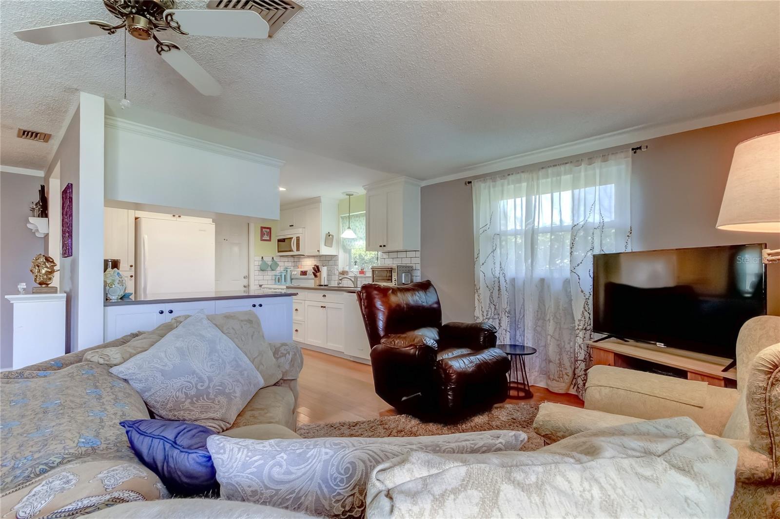 family room into kitchen