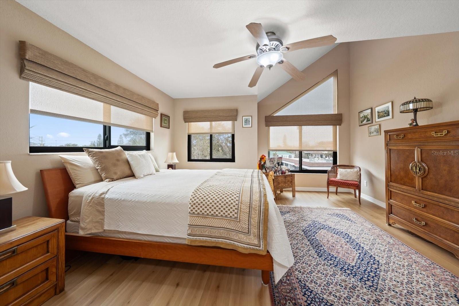 Guest bedroom with attractive luxury vinyl flooring.