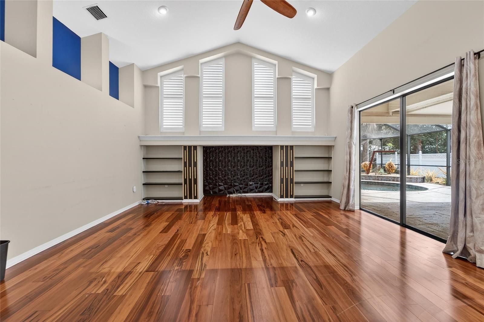 Family room with sliding glass doors