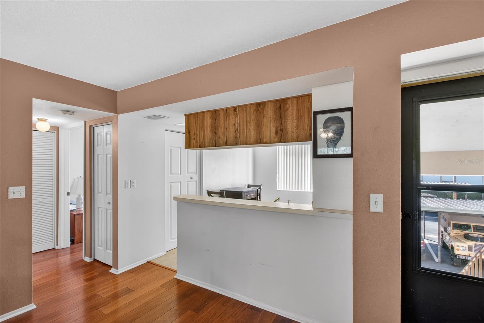 Kitchen from Living Room/Dining Room area