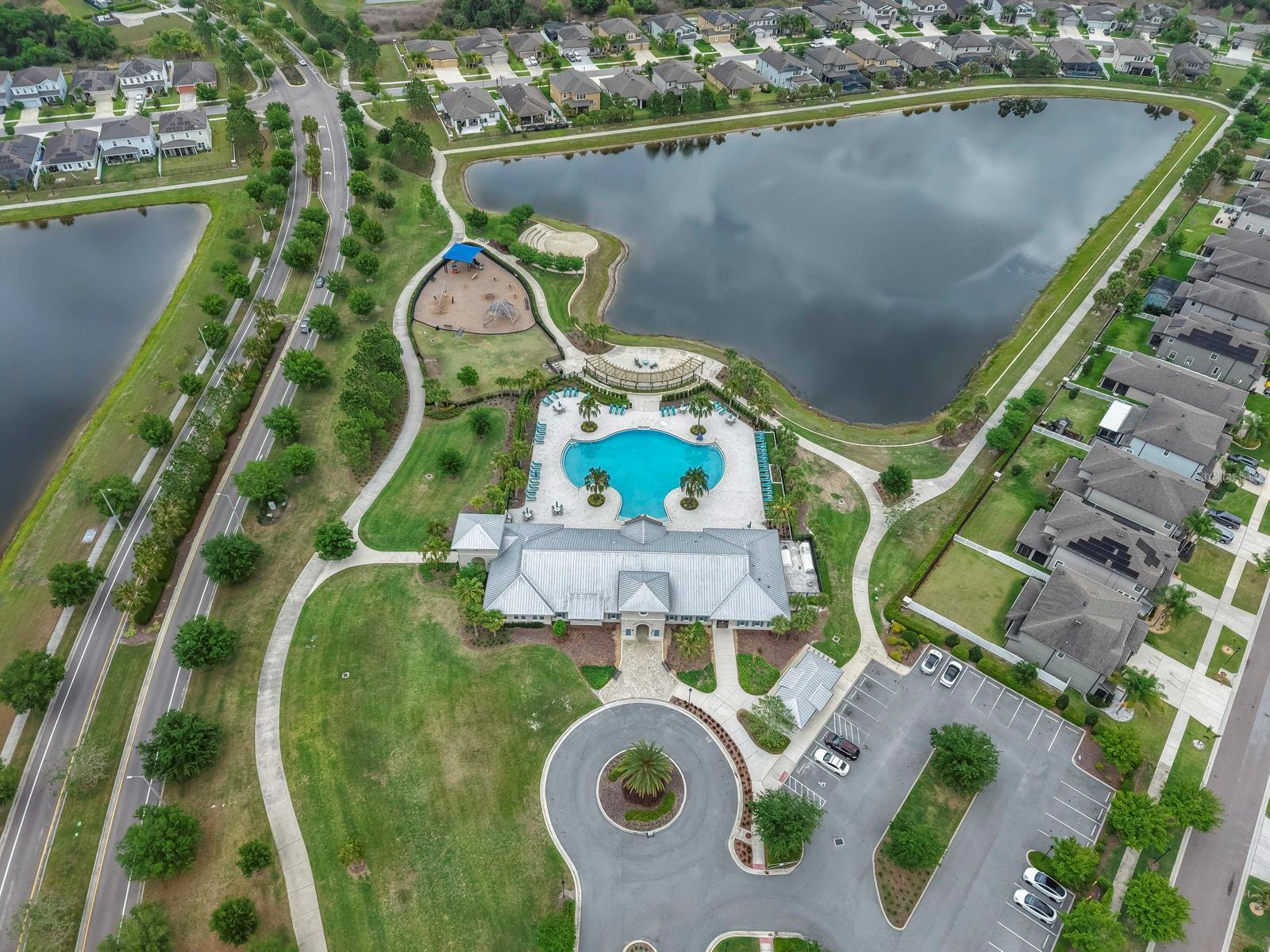 Community pool and clubhouse right down the street from house