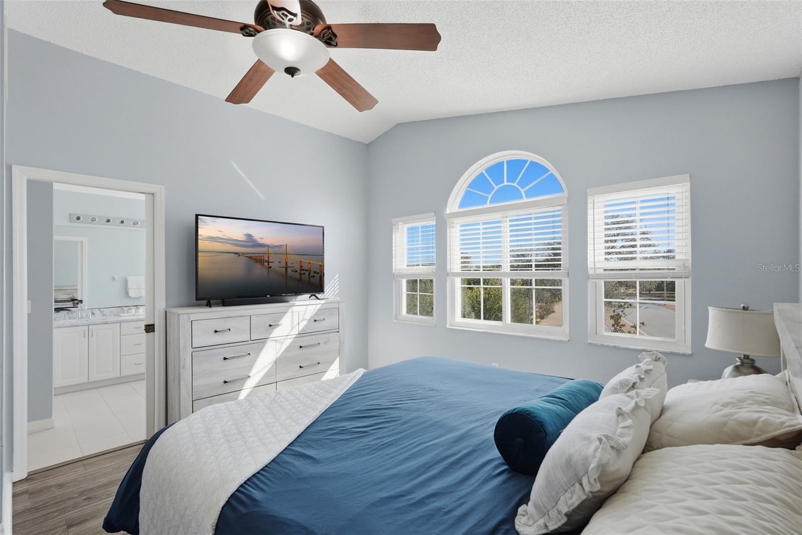 Primary bedroom and entrance to the large ensuite.