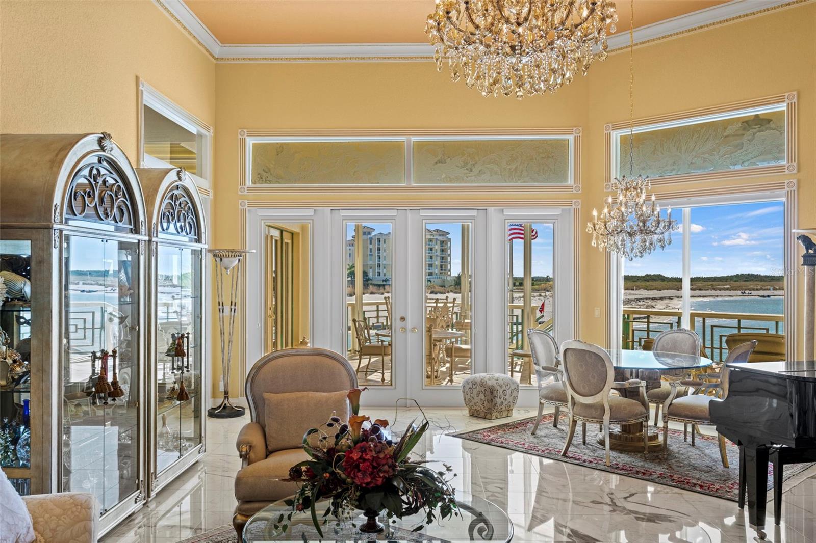 Formal Living Room with French Doors to the Balcony Overlooking Shell Key Preserve and The Gulf
