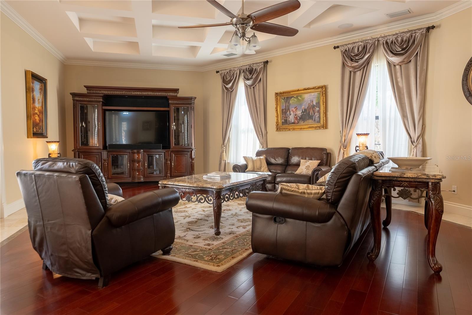 Refined yet welcoming family room with architectural detail and natural light.