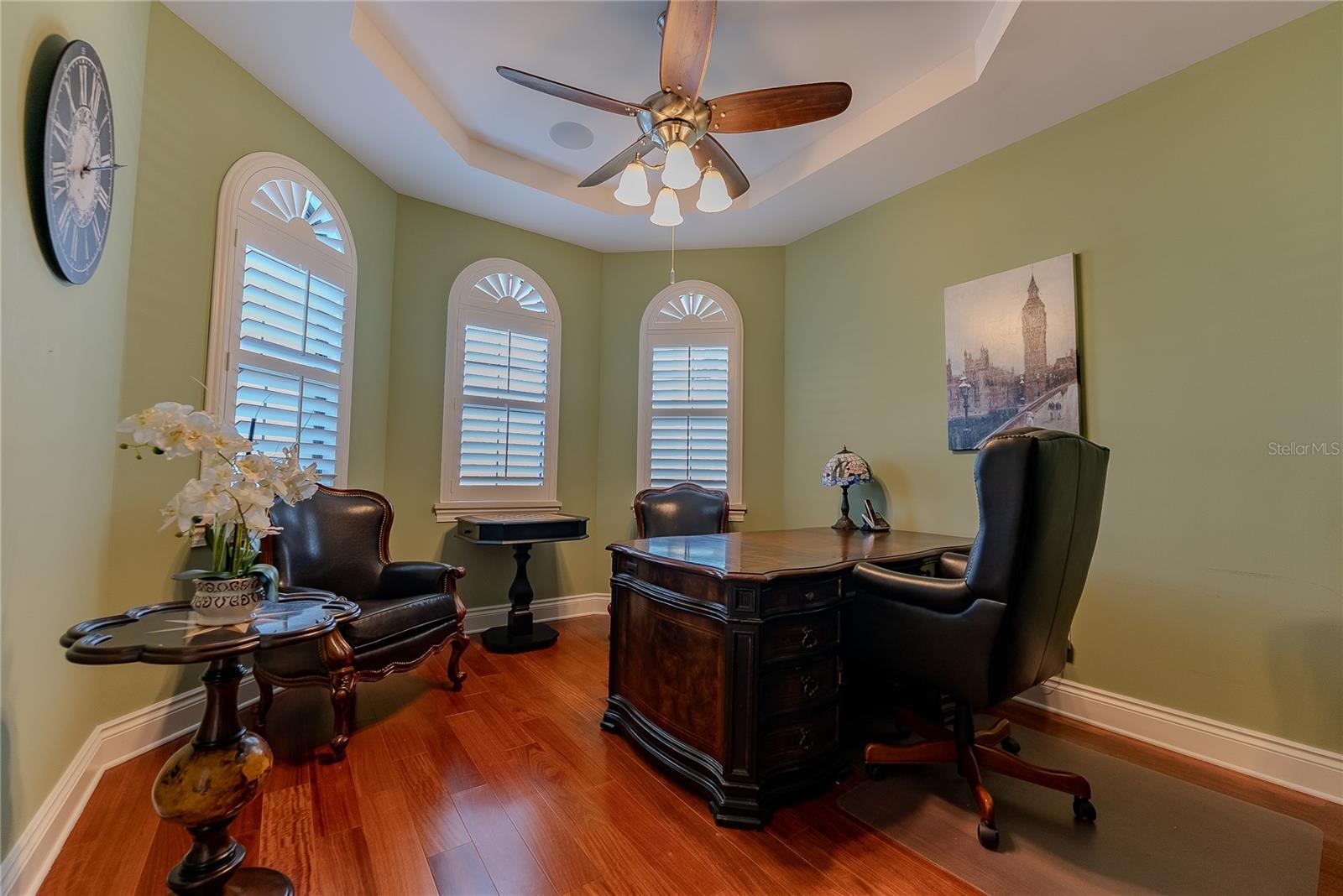 Warm, richly toned home office ideal for work or study.