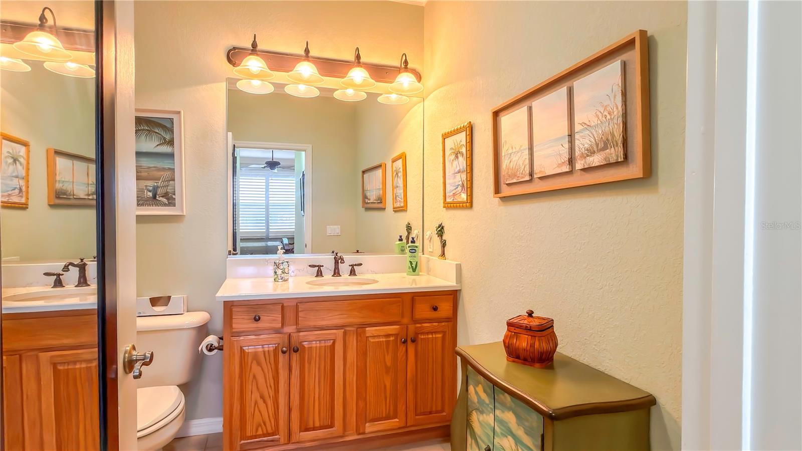 Master bath with raised vanity with Quartz countertops